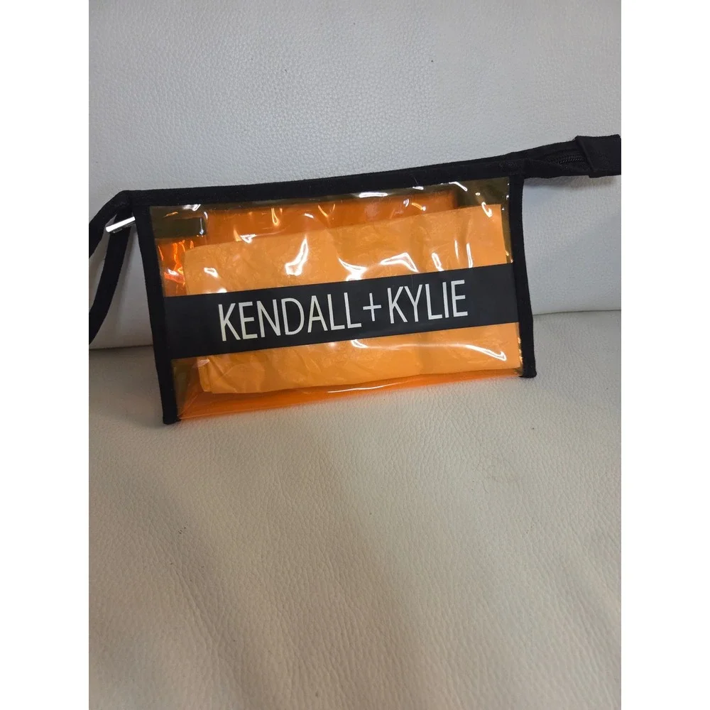 Kendall + Kylie Orange Clear PVC Cosmetic Bag Makeup Pouch Logo Zip Top Travel